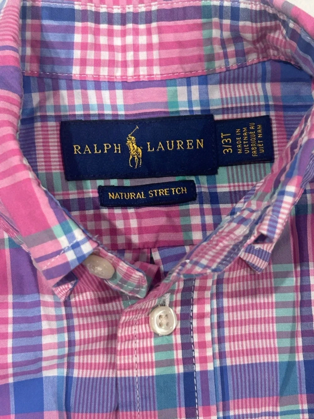 Ralph Lauren shirt button down pink plaid kid toddler boy 3T short sleeve preppy